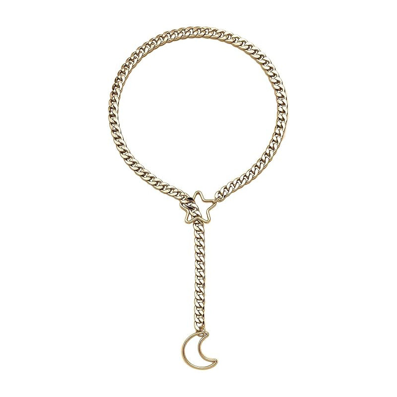 New arrival cross-border golden moon and star necklace punk gothic adjustable cuban lasso y-shaped necklace