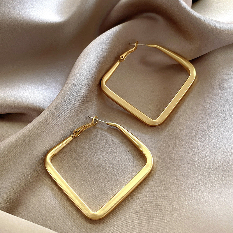 925 silver needle hong kong style retro metal earrings for women classy geometric plain hoop earrings easiest for match exaggerated work clothing earrings