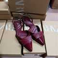 Za2024autum new pointed toe women's shoes fashion patent leather whiteflats square buckle headgear back strap sandals women