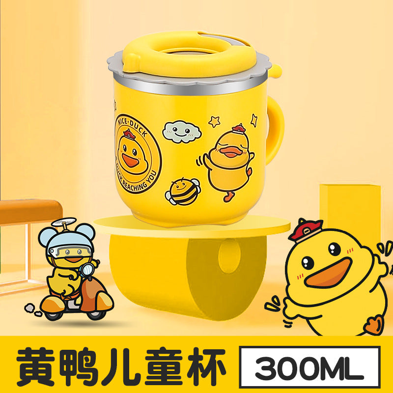 304 stainless steel kids' cup - double-walled, cartoon yellow duck straw cup with lid - perfect for home, kindergarten, and children's day gifts