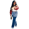 European and american cross-border women's clothing:  casual women's jeans, streetwear fashion color block patchwork trendy straight-leg pants