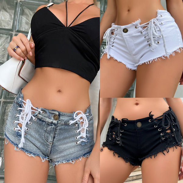 9027  New European and American Sexy Elastic Denim Shorts Women's Hot Pants Jeans High Waist Bar Plus Size