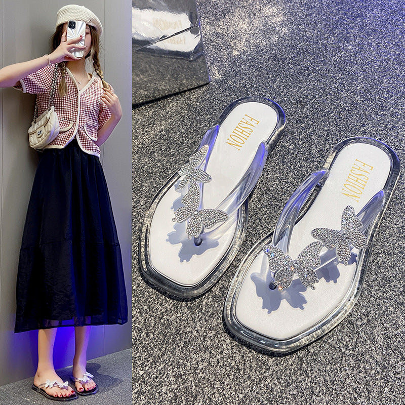 Women's flip-flops: new summer collection - butterfly crystal clear flip-flops, outdoor wear, non-slip, durable, thong sandals