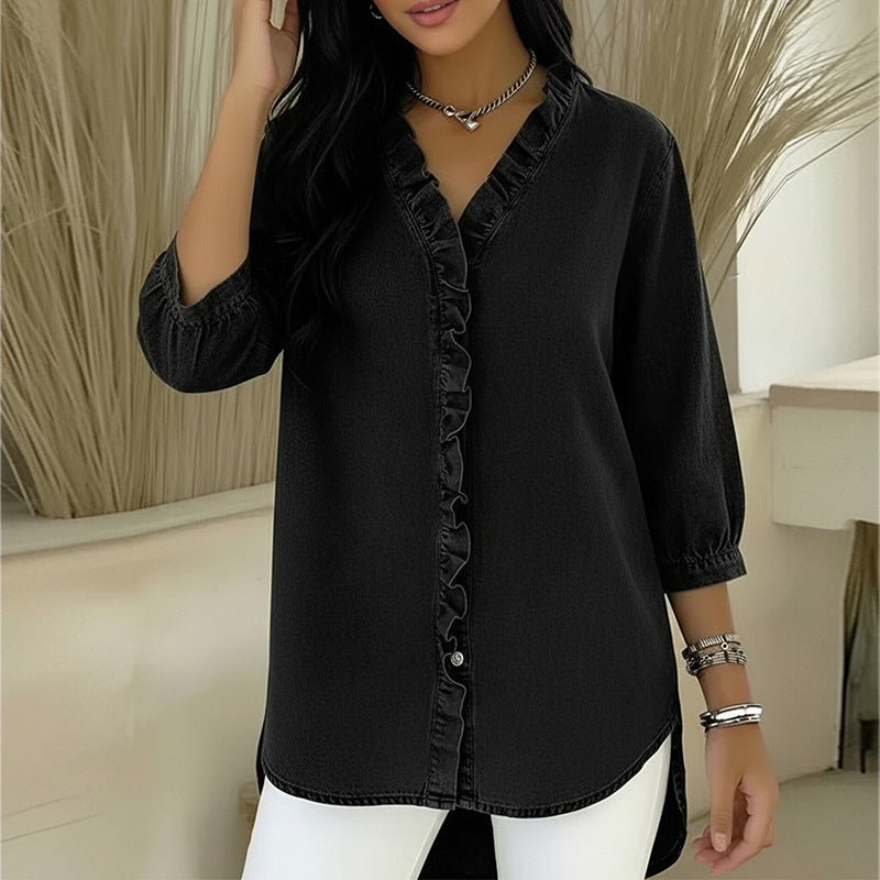 european and american export women's clothing: autumn casual fashion v-neck ruffle blouse top, new women's apparel