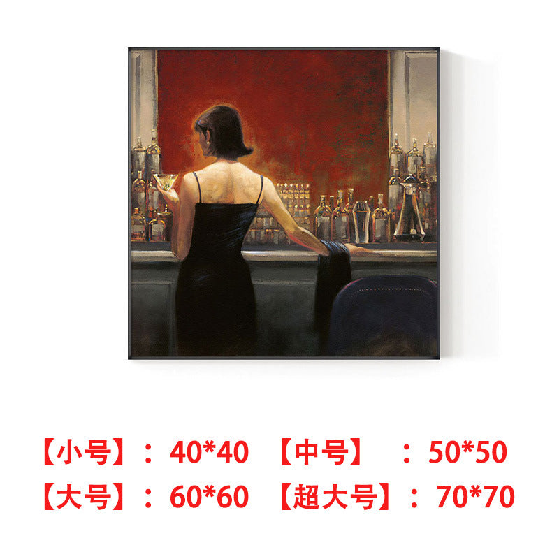 Bar decorative painting industrial style retro nostalgic beautiful woman oil painting box sofa background wall western restaurant red wine hanging painting