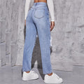 Amazon  distressed jeans for women - new european and american trendy washed ripped high-waisted straight-leg pants