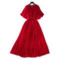 French fashion heavy industry diamond round neck shawl patchwork strap waist slimmingelegantpleated chiffon dress for women