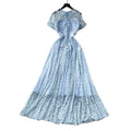 French chic lace cutout dress - women's summer tie-waist a-line elegant maxi dress