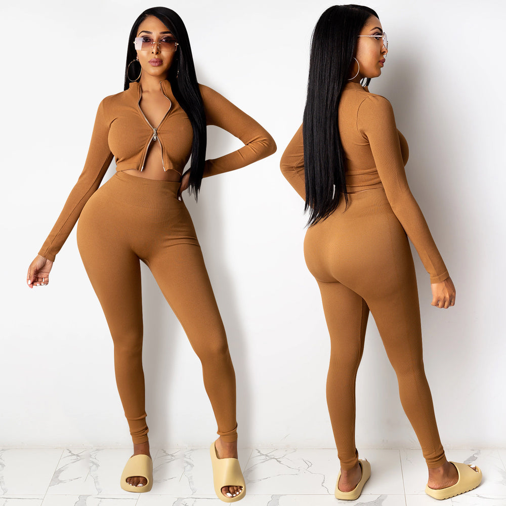 C3815 in stock winter   fashion european and american knitted sexy bodycon casual two-piece women's outfit