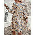 Amazon cross-border fashion:  new european and american style french elegant printed lantern sleeve dress for women