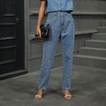 Wish fashion cross-border e-commerce women's clothing  independent website autumn new washed pearl denim straight-leg pants