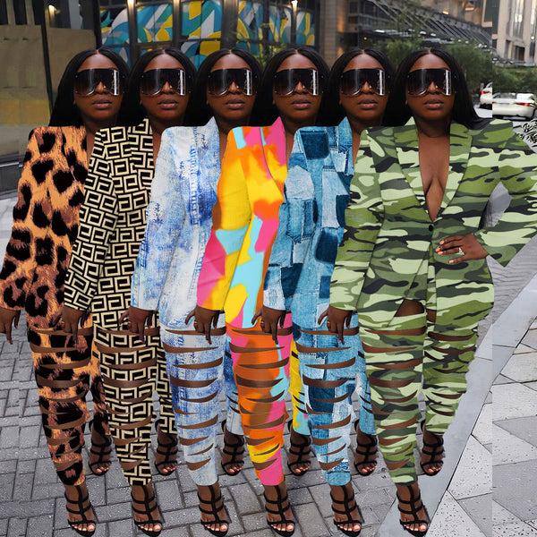 K2568 is hot in Europe and America, sexy slim fit, cardigan, printed, two-piece nightclub clothes.