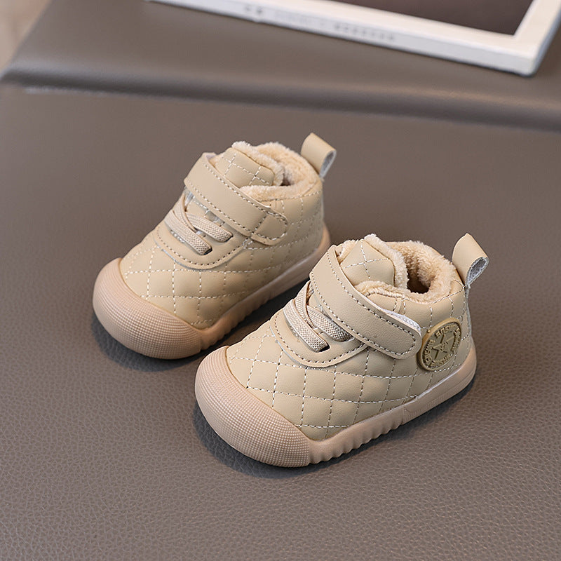 Kids' versatile fleece-lined warm cotton shoes, ages 1-3, autumn/winter thickened soft sole non-slip baby walking shoes, cotton boots for boys and girls