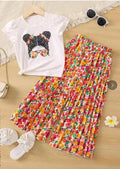 cross-border hot girls' summer new cartoon character graphic short-sleeve top + wide-leg pants casual two-piece set wholesale