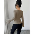 Real shot of export cross-border 1688shein  bell sleeve swing collar knittingtops