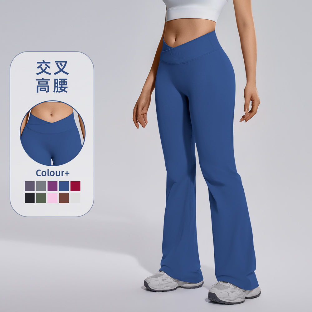 fully matte nylon cross high waist peach hip flared pants seamless quick-drying yoga fitness wide-leg pants for women