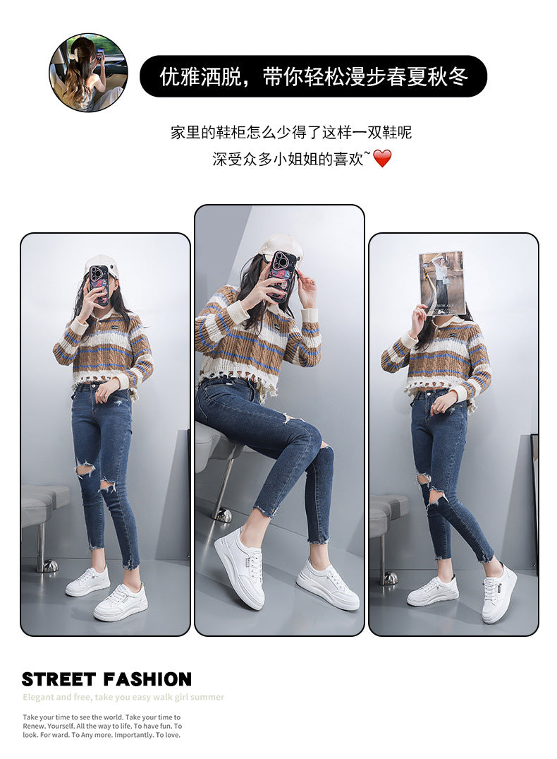 New spring/autumn women's chunky sole white sneakers - versatile women's athletic casual shoes, slip-on loafers
