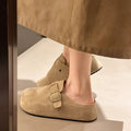 Retro birkenstock toe slippers women's hidden heel 2025 new autumn fashion thick sole nubuck leather birkenstock half slippers