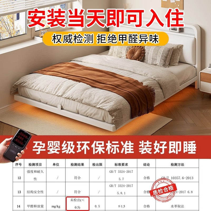 Wrought iron bed Modern simple iron frame bed Economical storage soft bag 1.8 meters Single double bed Rental house bed frame