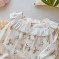 Girls' 100% cotton lace floral babydoll top - new autumn  korean style kids' long-sleeve shirt - trendy blouse