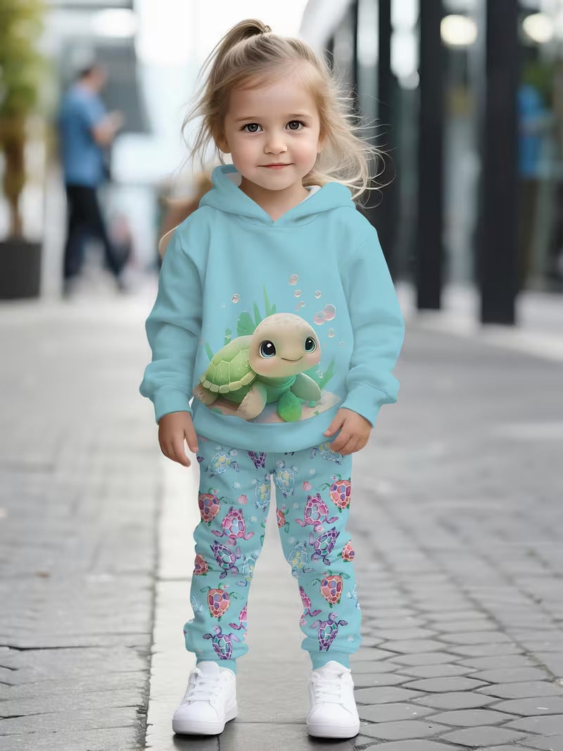 Kids' hoodie set, cross-border hot seller, trendy printed girls' fashion hooded sweatshirt and sweatpants set