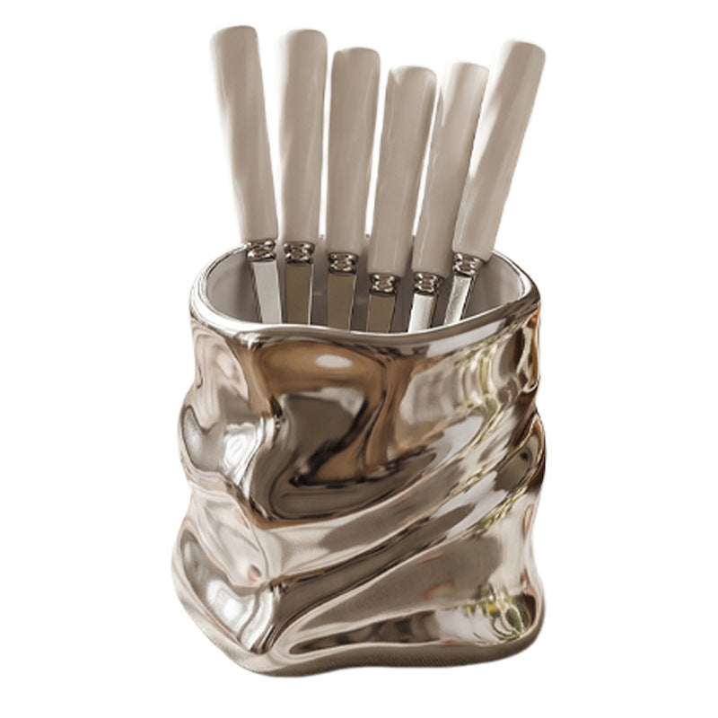 stainless steel creative twisted shape fruit fork set creative colorful ceramic storage jar wholesale