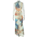 European and american style cross-border women's dress set: sexy scoop neck sleeveless backless bodycon midi skirt casual two-piece wholesale