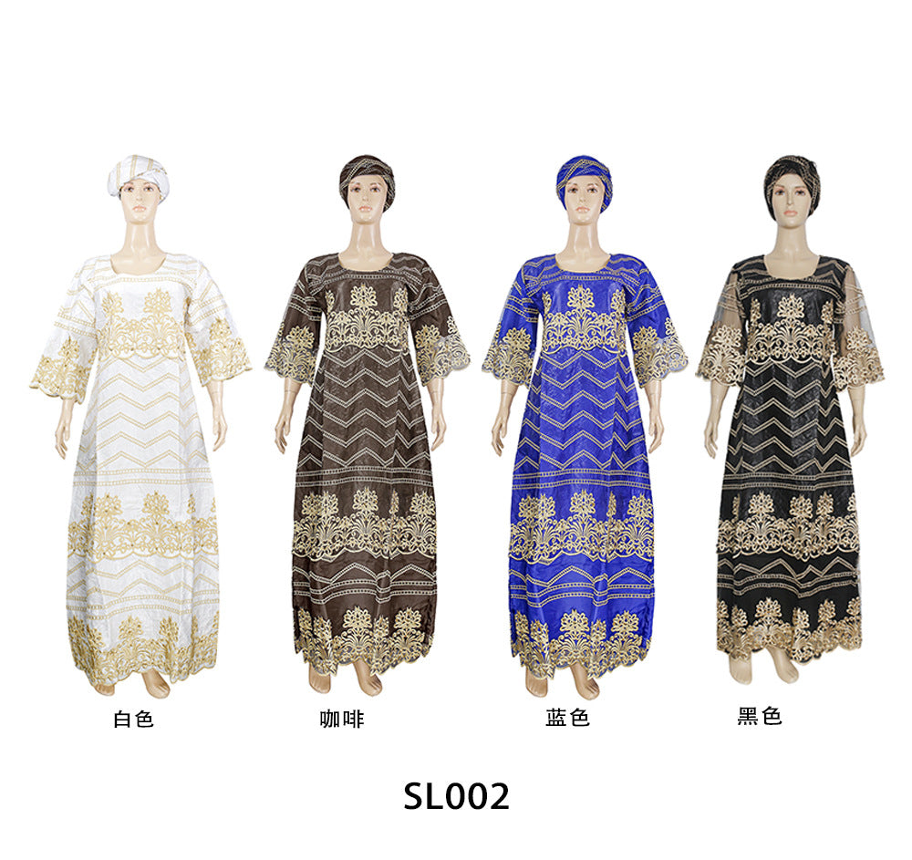 Factory direct cross-border e-commerce: plus size women's mesh, beaded, and embroidered dresses for , , and african markets