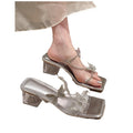 2024 summer new bowknot rhinestone high heel mules - women's chunky heel transparent stunning silver high heel slippers
