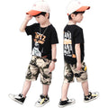 Boys' short-sleeve summer outfit set -  new collection - kids' & teens' camouflage two-piece set - street style, cool & trendy