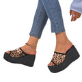 Plus size leopard print platform wedge heel one-line sandals women's casualexportthick solepetites beach shoes summer