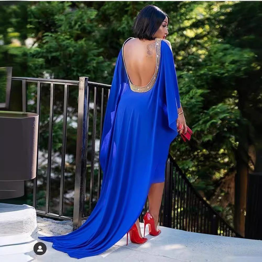 fashion source fashion african fashionpure color beading backless silm long tail fashiondress big sale