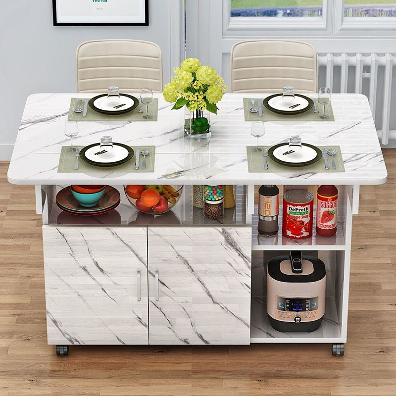 Faux marble nordic extendable folding dining table, rectangular modern minimalist home small apartment dining table for 4-6 people