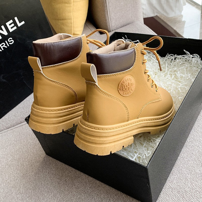 Martin boots women's summer 2023 new autumn new short boots high-top platform locomotive boots retro British style big yellow boots