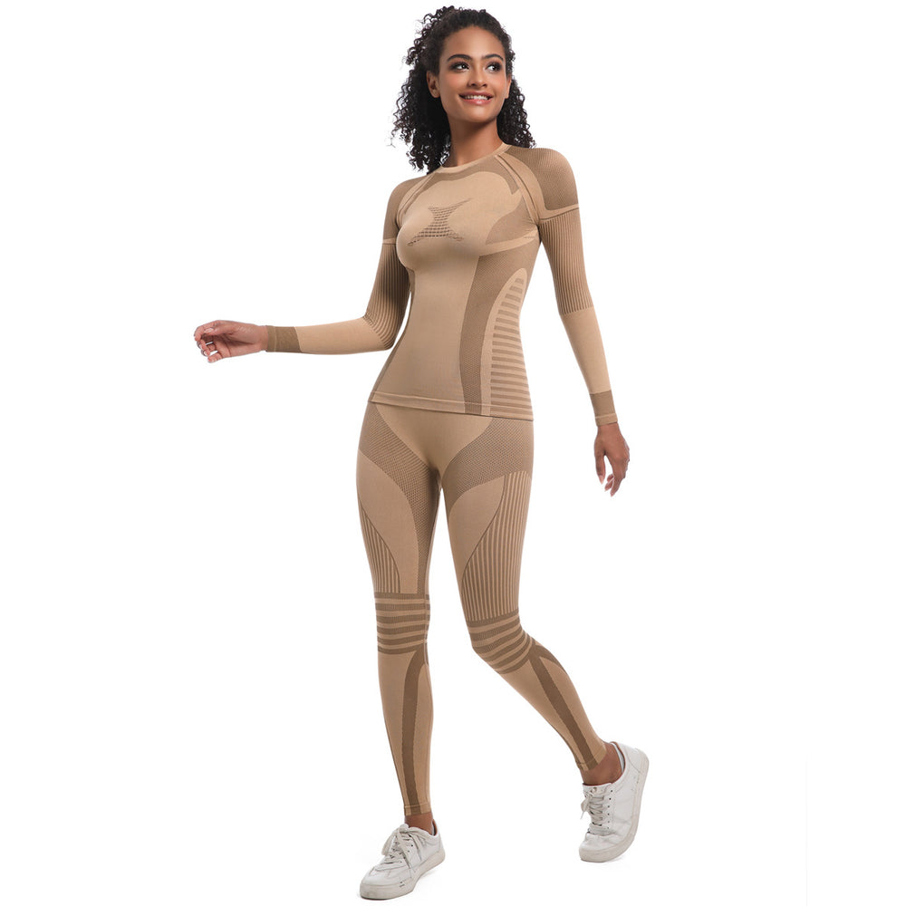 European and american new arrival seamless yoga set - breathable, quick-drying long sleeve activewear for sports, skiing, outdoor running, and fitness