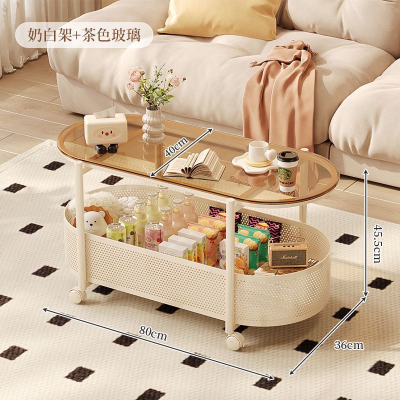 Cream style movable coffee table small apartment living room sofa side cabinet side coffee table simple modern storage trolley