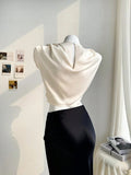 European and american style spring/summer pleated satin blouse - bestselling cross-border e-commerce item - satin-like silk cropped shirt