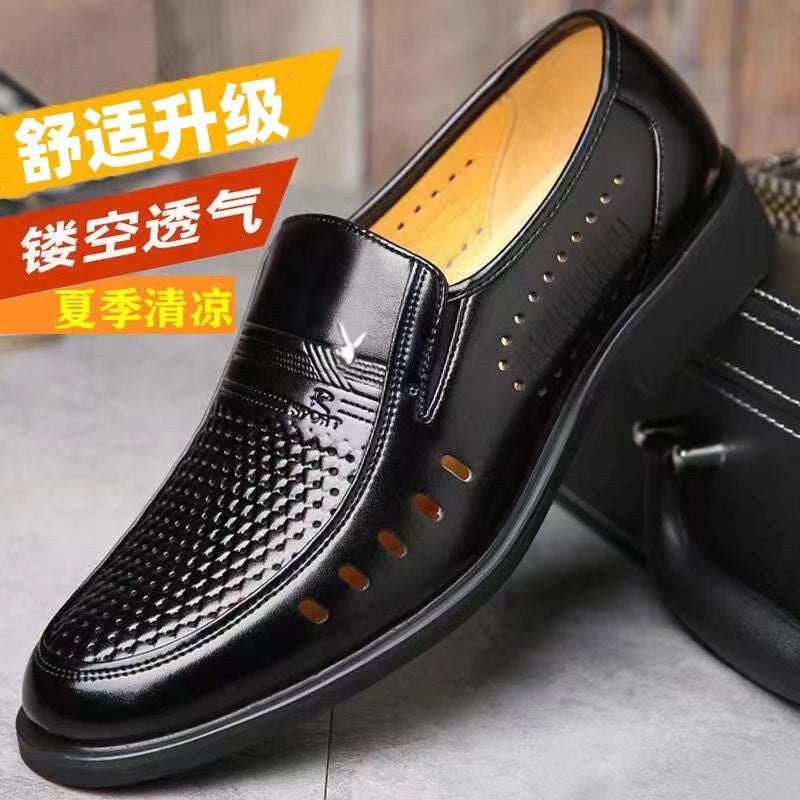 Summer hollow-out sandals cross-border men's leather shoes business casual genuine soft leather shoes non-slip soft sole middle-aged and elderly dad shoes