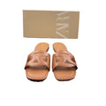 Za2024summernew arrivaltrf women's shoes brown cut out rhinestone decoration flats sandals casualeasiest for match slippers for women