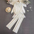 Fashionsuitfemalek-stylelooseknittinghoodedsweatshirttwo-piece setcasualhigh waistslimming lookstraight-legloose pants