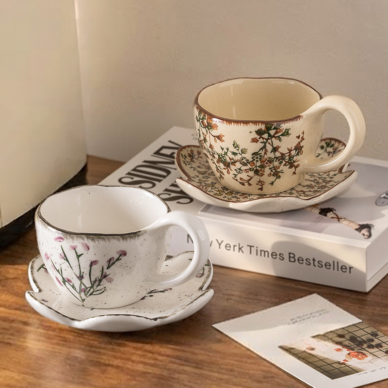 Hand-painted lavender coffee cup and saucer, ceramic tableware, fresh and delicate afternoon tea latte art cup, rustic countryside style mug