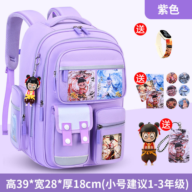 Nezha boy's schoolbag - lightweight, spine-protecting backpack for elementary school students (grades 1-6), suitable for boys and girls