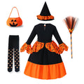 halloween girls' dress - bat pattern witch costume with party hat - halloween kids' dress