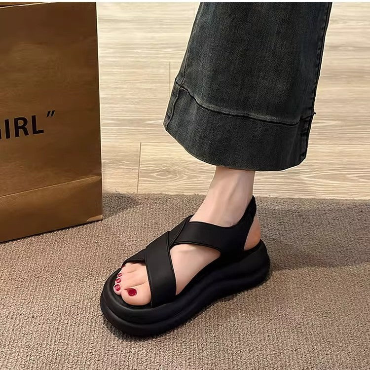 Thick soleplatform shoes sandals women's summer outwear2026new arrivalheight increaser high heel soft bottom with skirt non-slip beach sandals