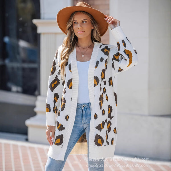 YWNE0001 spot new product Europe and America, women's leopard print sweater cardigan jacket