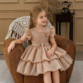 Ready-to-ship children's formal dress - airplane sleeves, beaded, puffy princess dress for baby girls, flower girl dress