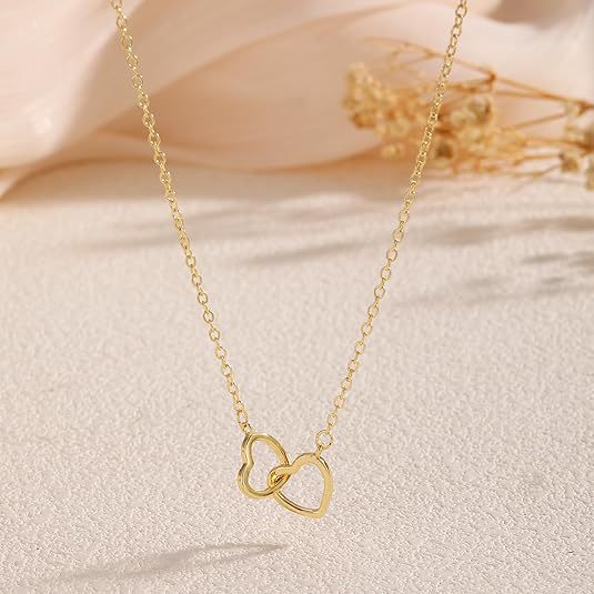 Double ring heart necklace - minimalist choker for women, elegant & unique, affordable luxury, niche & cool style, japanese & korean jewelry