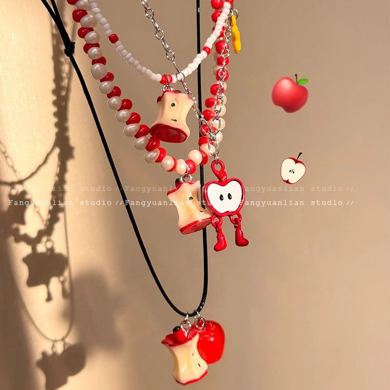 Niche style design summer small fresh apple beaded necklace for women insclassy sense casualfashioneasiest for match clavicle chain