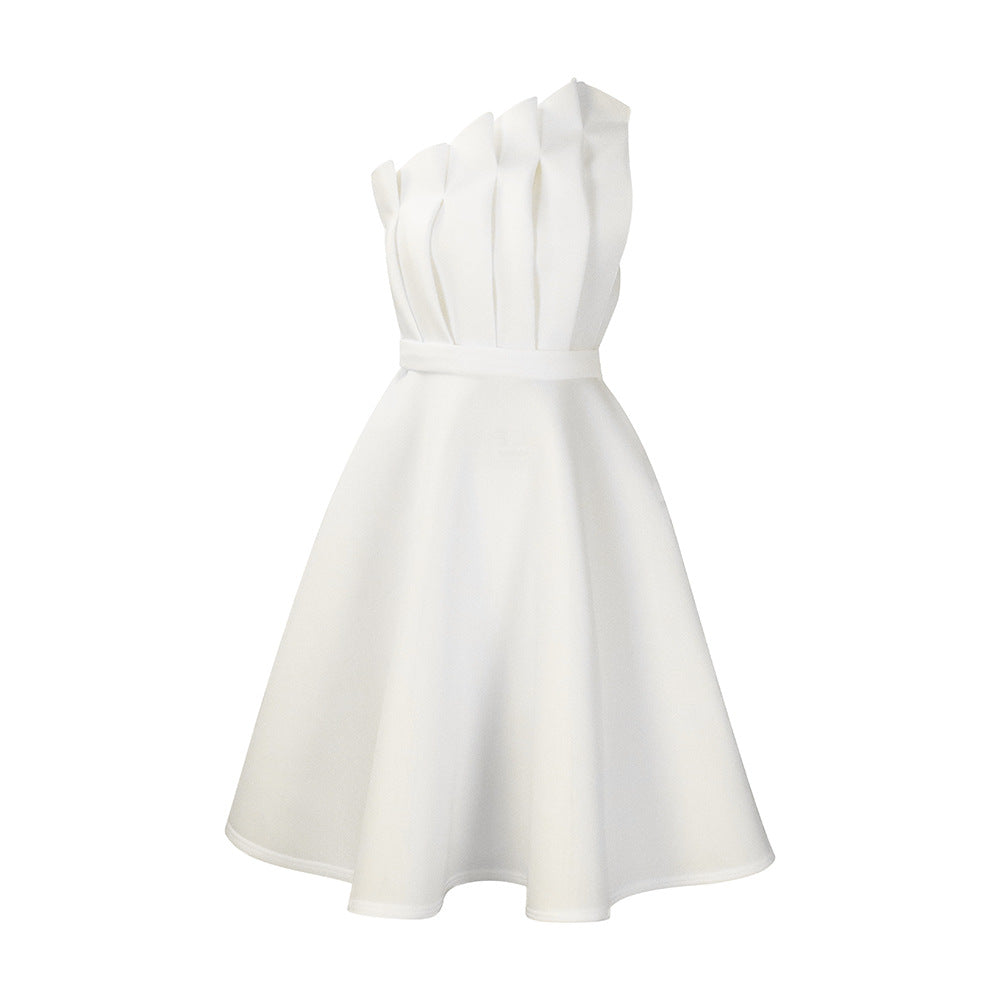 D3200 plus size women's summer sexy asymmetrical neck ruched high waist evening gown party dress - cross-border dress