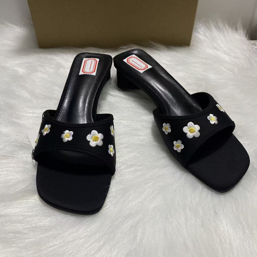 Za manufacturer silks and satins and sandals women's slippers outwear 2025new arrival summer square toe petals high heels colorful flowers